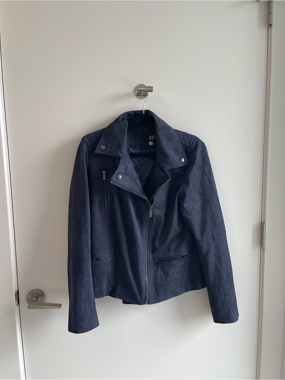 KUT from the Kloth Navy Suede Moto Jacket